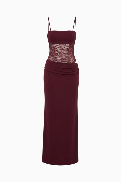 Burgundy Lace Panel Maxi Dress