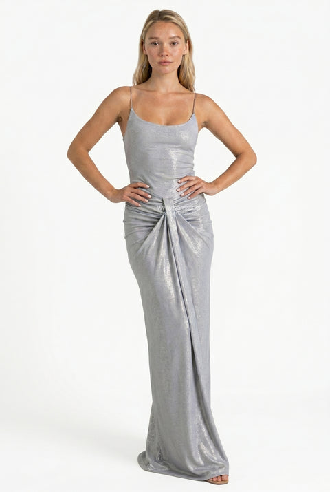 Silver Satin Slip Maxi Dress