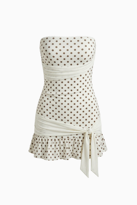 White Polka Dot Ruffle Mini Dress
