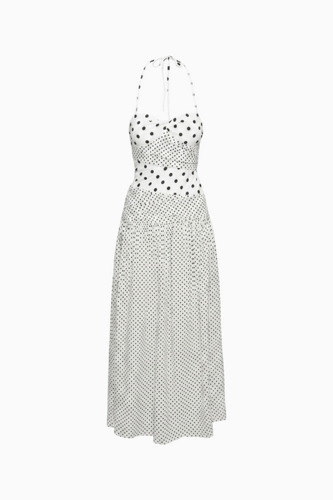 Brown Polka Dot Fitted Maxi Dress