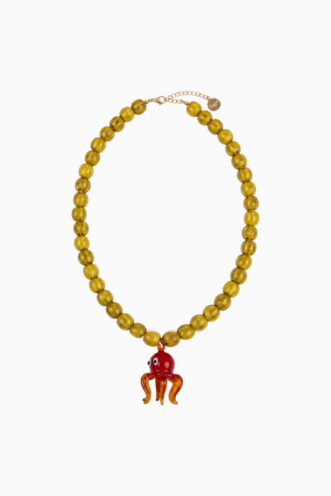 Whimsical Red Octopus Statement Necklace