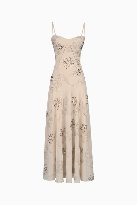 Blush Floral Embellished Maxi Dress