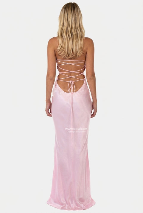 Soft Pink Satin Slip Maxi Dress