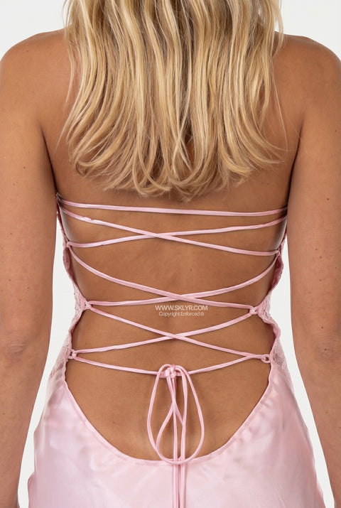 Soft Pink Satin Slip Maxi Dress