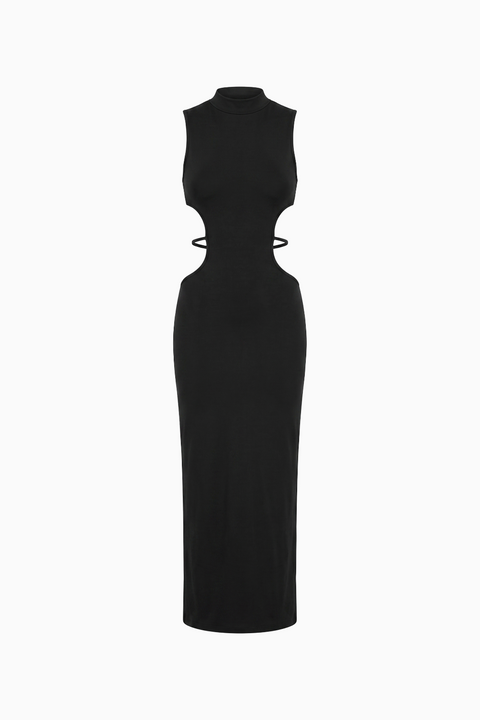 Black Open Back Strappy Maxi Dress