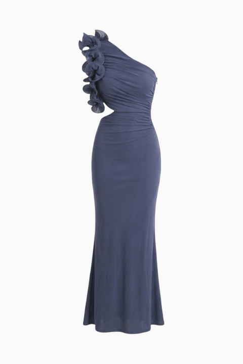 Mint Green One-Shoulder Ruffle Cutout Maxi Dress