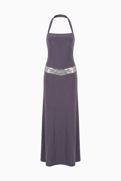 Embellished Waist Halter Maxi Dress