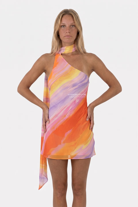 Orange & Purple Abstract Swirl Dress