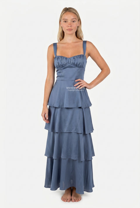 Dusty Blue Tiered Ruffle Maxi Dress