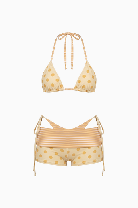 Yellow Mixed-Print Shortie Bikini