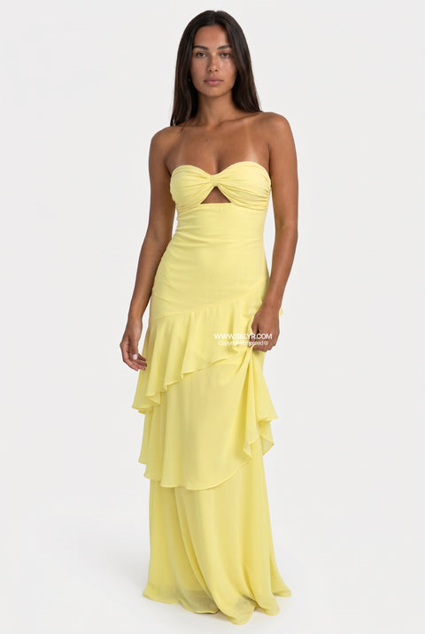 Sky Blue Strapless Tiered Maxi Dress