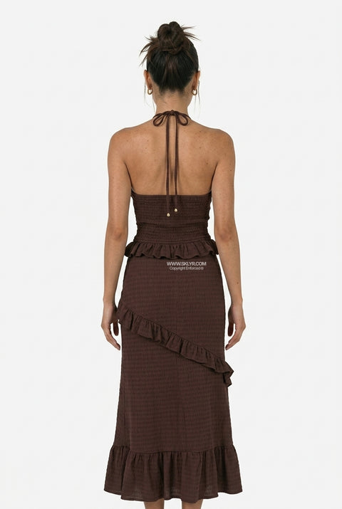 Chocolate Halterneck Flowing Maxi Dress