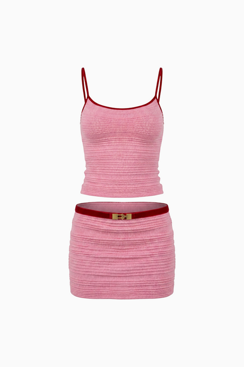 Pink Striped Ribbed Two-Piece Set
