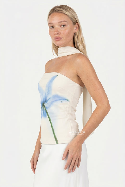 Watercolor Floral Print Bandeau Top