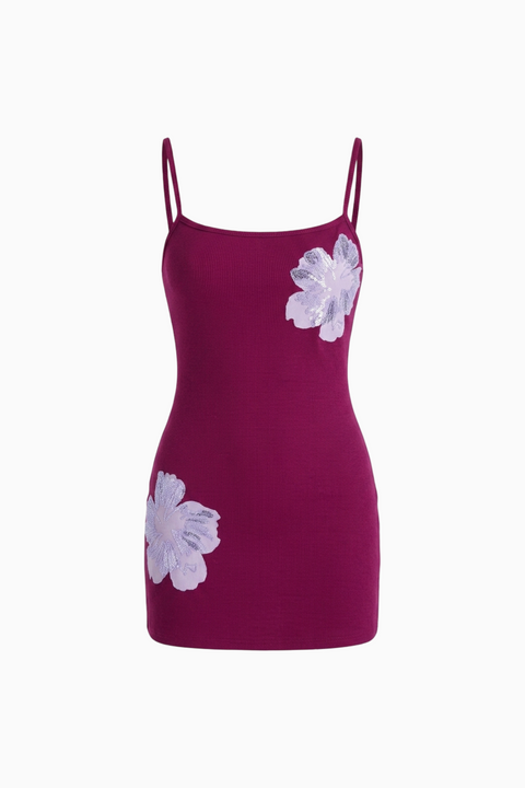 Plum Floral Ribbed Mini Dress