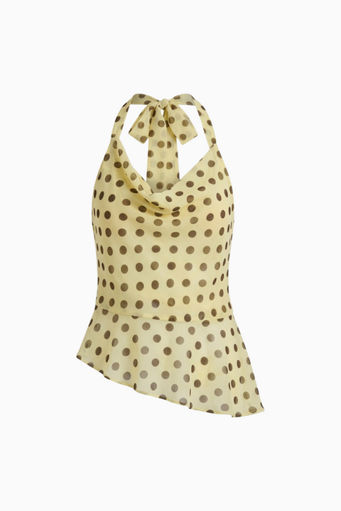 Yellow Chiffon Polka Dot Halter Top