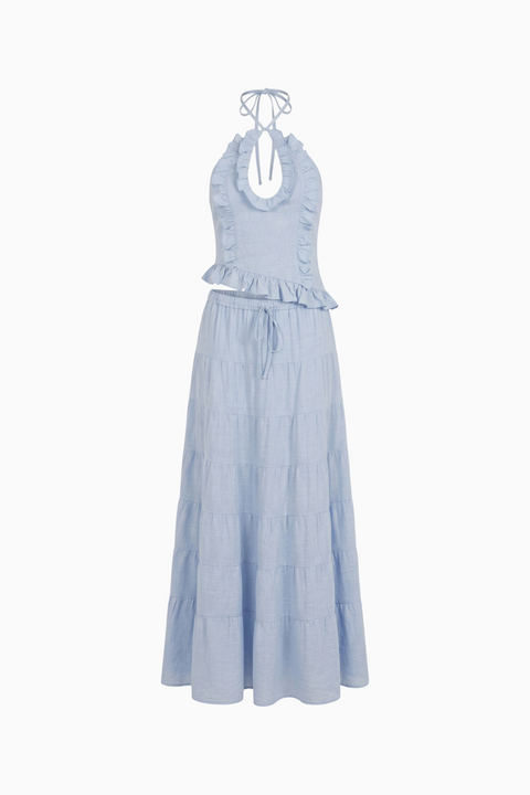 Yellow Linen Halter & Skirt Set