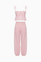 Pink Lace-Trimmed Crop Top and Pleated Harem Pants Set