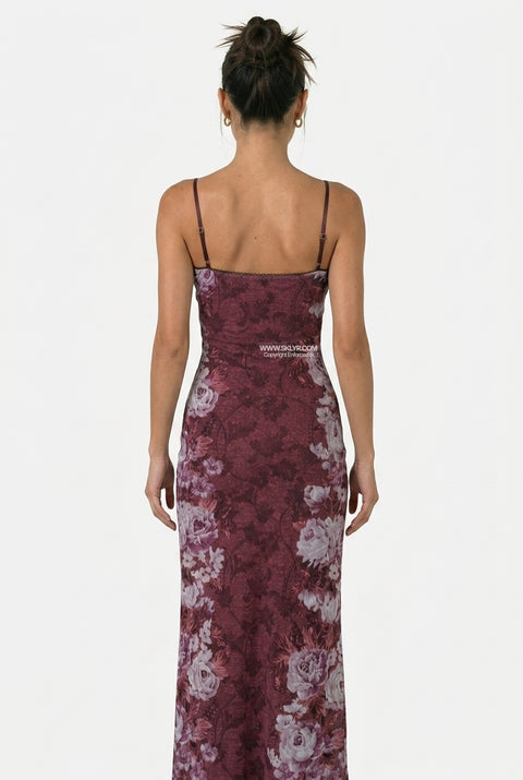 Burgundy Floral Slip Maxi Dress