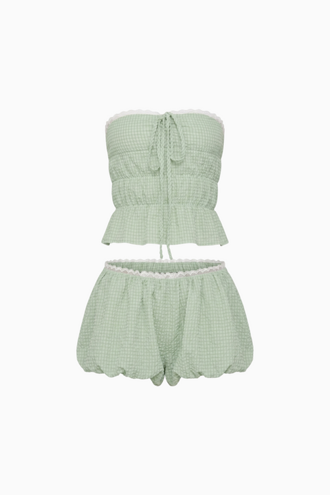 Gingham Lace-Trim Bandeau Set