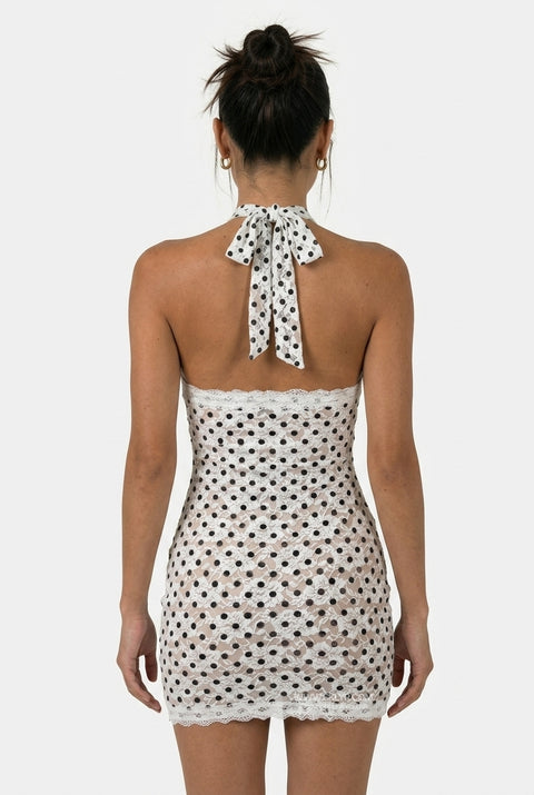Polka Dot Halter Mini Dress