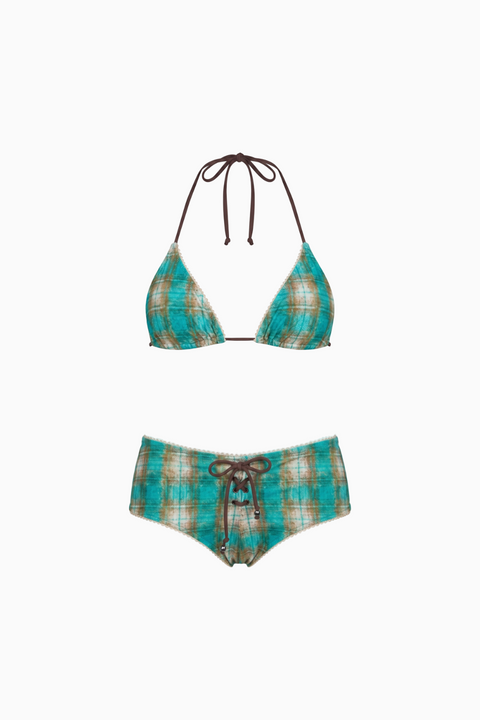 Retro Tartan Lace-Up Bikini Set