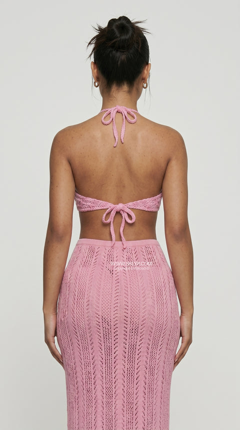 Pink Crochet Halter & Skirt Set
