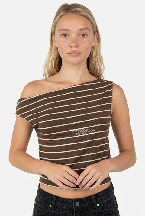 Striped Asymmetrical Off-the-Shoulder Top
