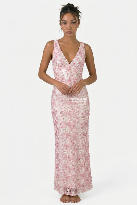 Blush Lace Overlay Maxi Dress