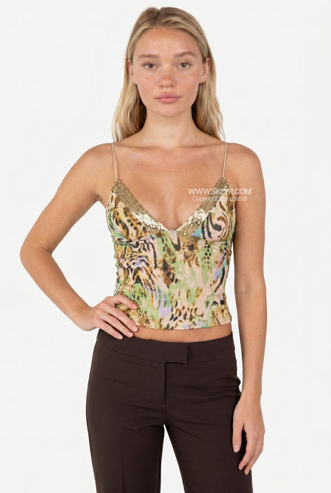 Tropical Print Ruched Bust Top