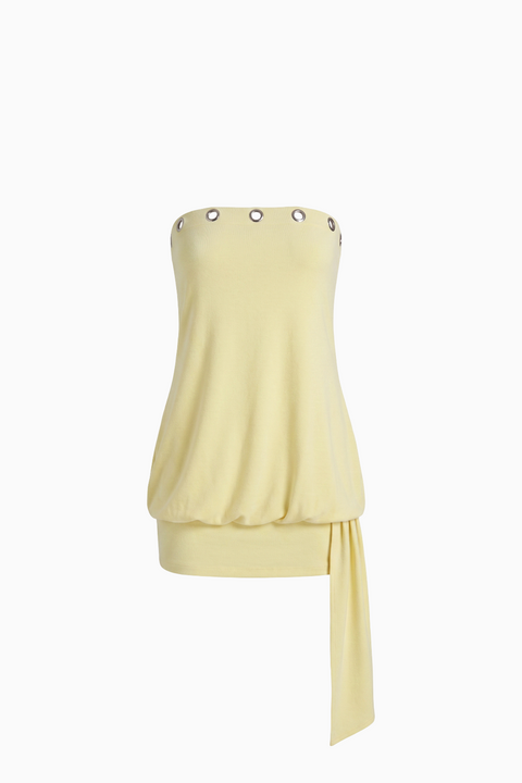 Strapless Eyelet Drop-Waist Mini Dress