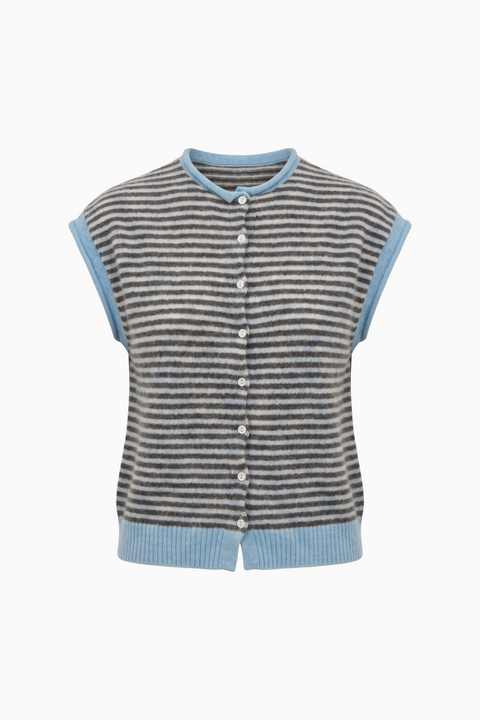 Striped Cashmere-Blend Sleeveless Cardigan - Mauve & Dark Brown