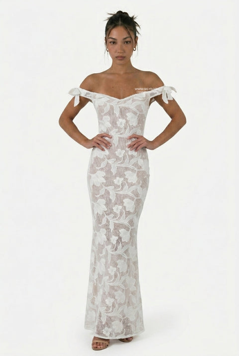 White Floral Off-Shoulder Maxi Dress