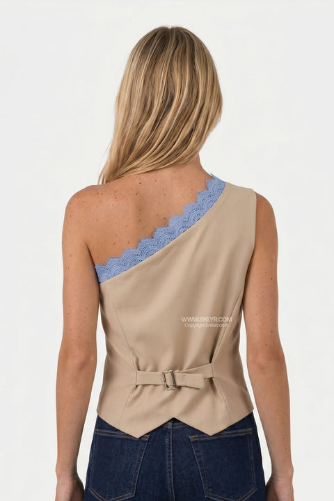 Cream Button-Front Waistcoat Top