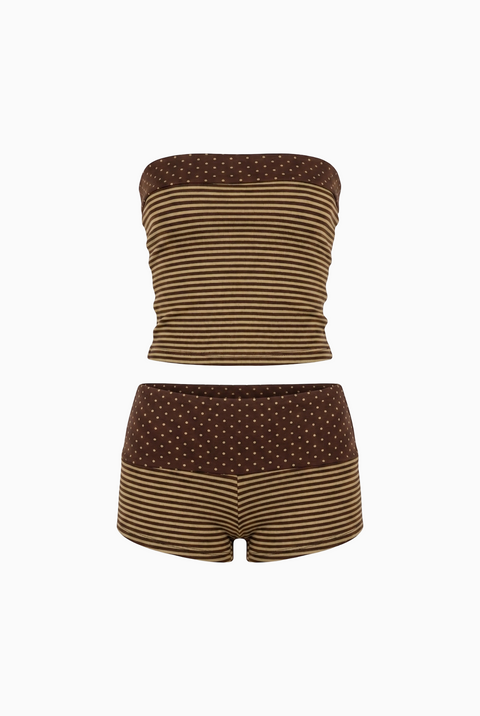 Striped & Polka Dot Tube Top and Shorts Set