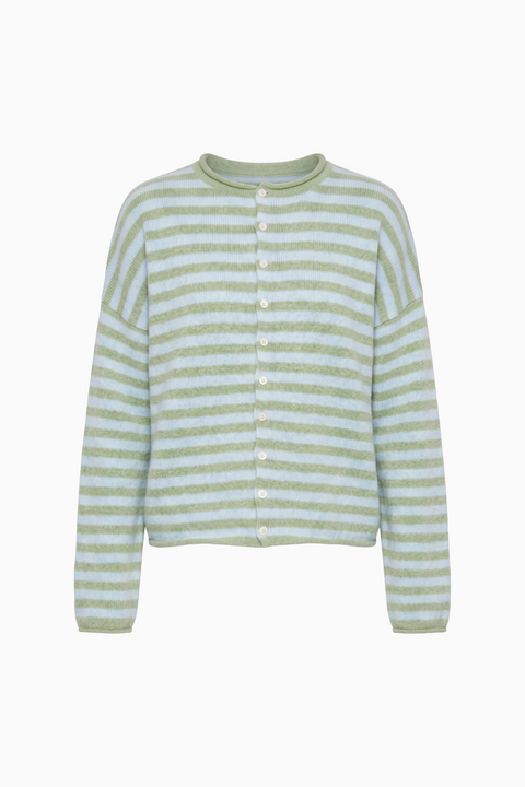 Cozy Striped Cashmere-Blend Cardigan Pink & Grey