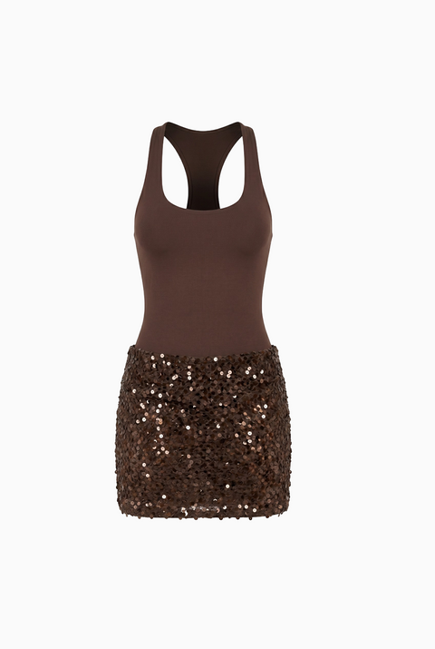 Brown Racerback Sequin Mini Dress