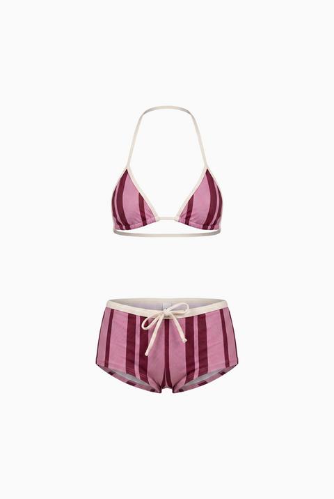 Mauve Stripe Boy-Short Bikini