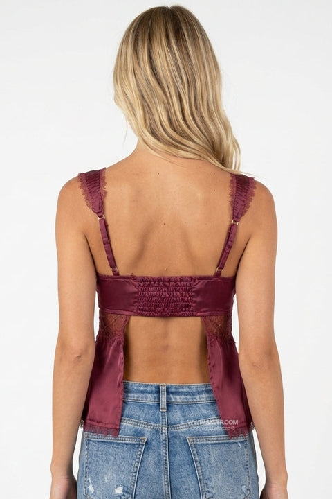 Wine Spaghetti Strap Fitted Top