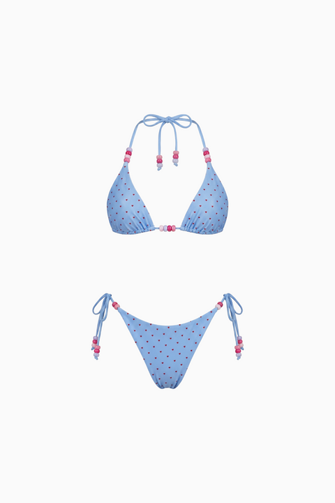 Beaded Light Blue Heart-Print Bikini