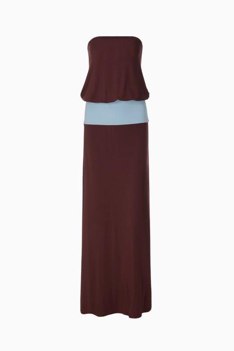 Brown Tube With Blue Band Maxi Dress