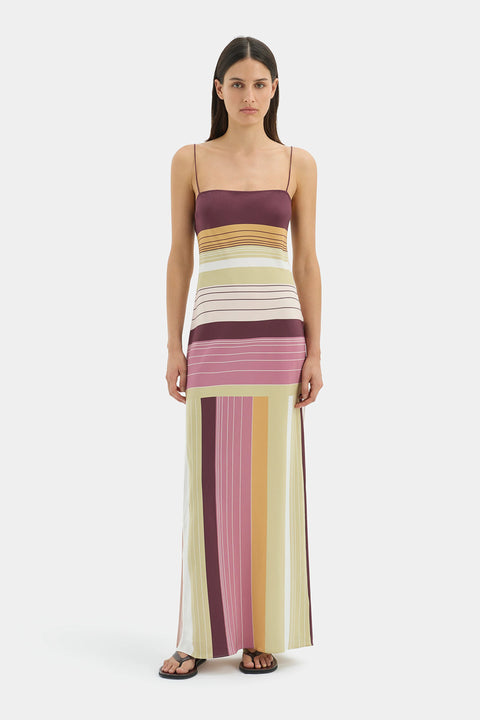 Multi-Tone Earthy Striped Maxi Dress