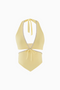Yellow Ribbed Cut-Out Halter Top