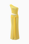 Yellow Ruched One-Shoulder Gown Maxi Dress
