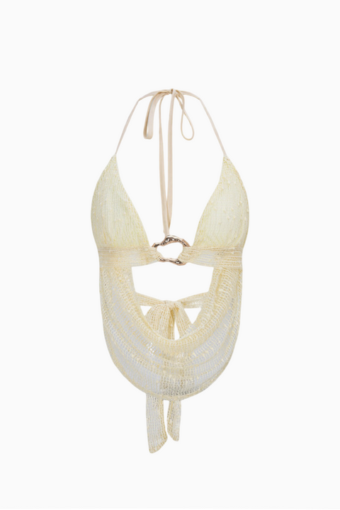 Cream Textured Halter Crop Top