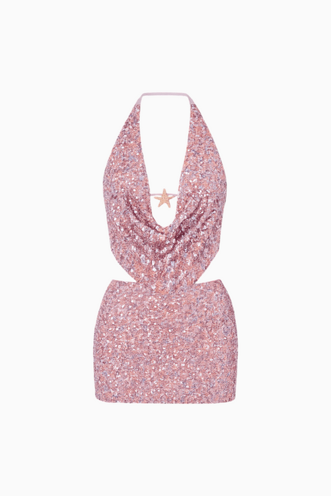 Pink Sequin Deep-V Halter Set