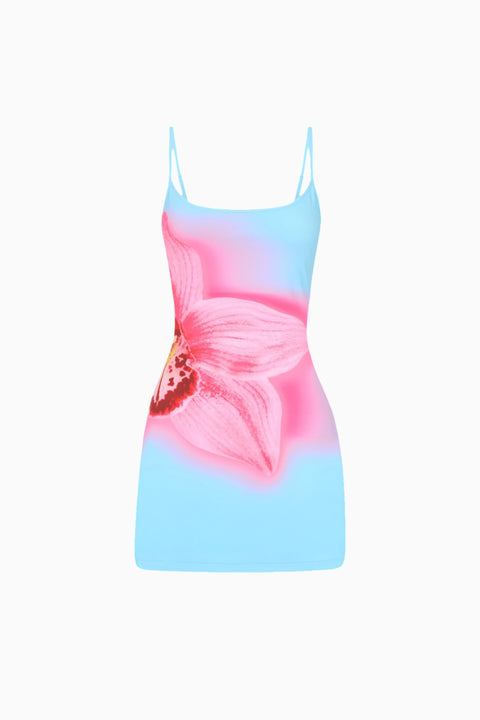 Blue Abstract Flowing Mini Dress