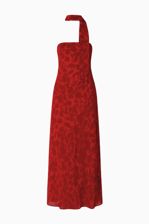 Red Satin Column Maxi Dress