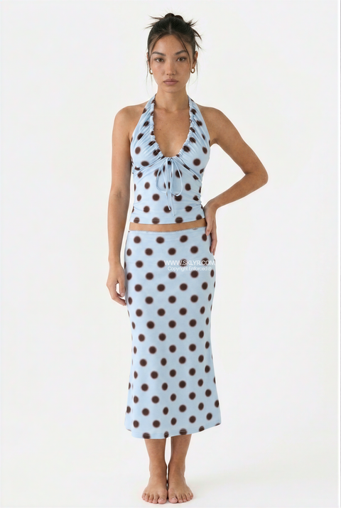 Blue Polka Dot Halter Set