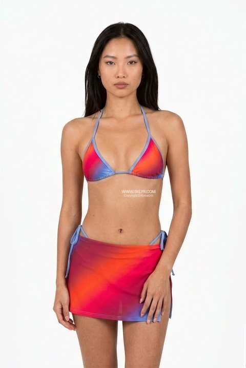 3-Piece Ombre Bikini Set with Skirt